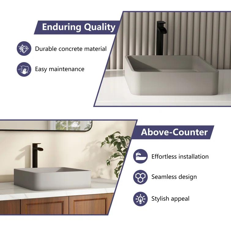 CASAINC CASAINC Maple 15.35'' Concrete Square Bathroom Sink CA-VS1020-CC