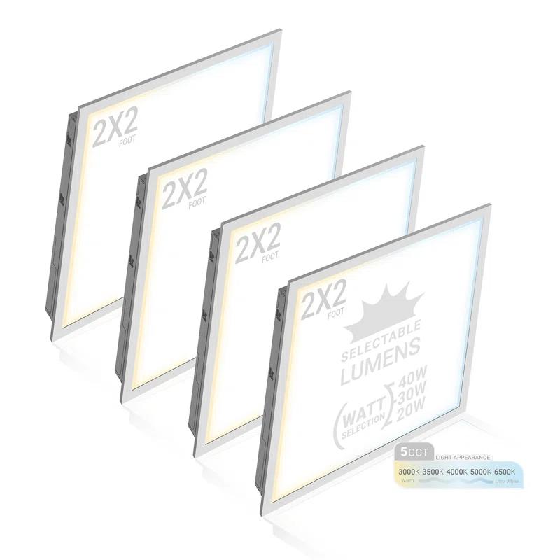 NUWATT NUWATT 4 Pack 1x4 LED Drop Ceiling Flat Panel Troffer Light, Wattage & Color Selectable 40W/30W/20W, CCT 3000K/3500K/4000K/5000K/6500K, 4400LM, 0-10V Dimmable Backlit Fixture, 120V-277V, ETL Listed