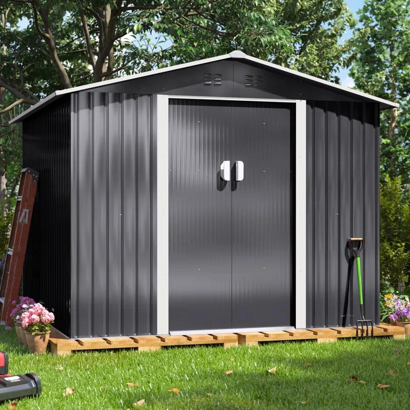 Jaxpety 8 ft. W x 8 ft. D Metal Storage Tool Shed Outdoor Storage Shed With Sliding Doors and Vents & Reviews | Wayfair