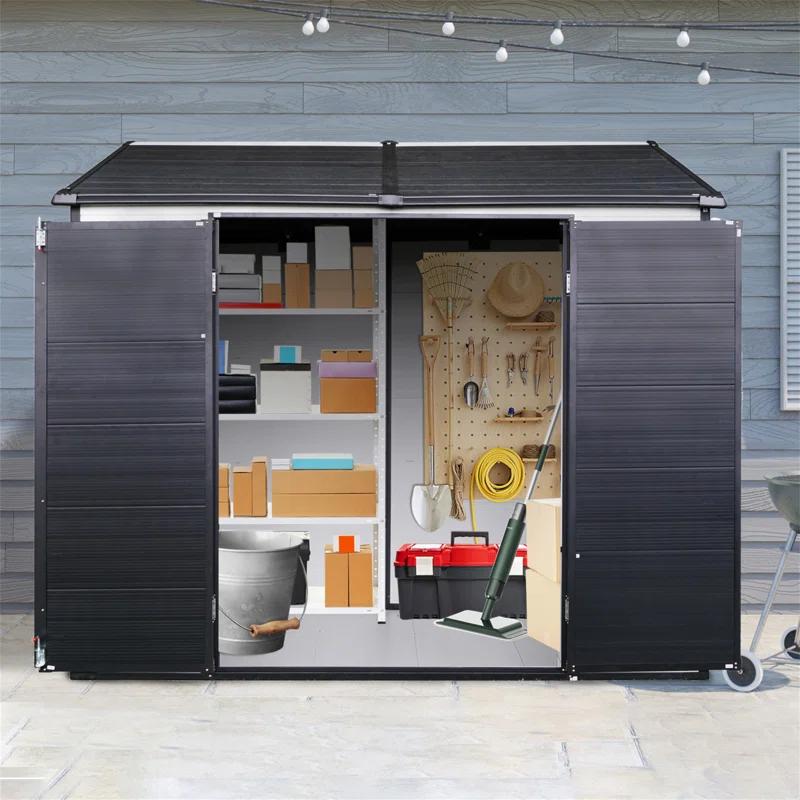 Tryimagine 8 X 6 Ft Resin Outdoor Storage Shed Waterproof Shed With Floor & Two Windows & Lockable Door, Tool Shed For Garden, Patio, Backyard