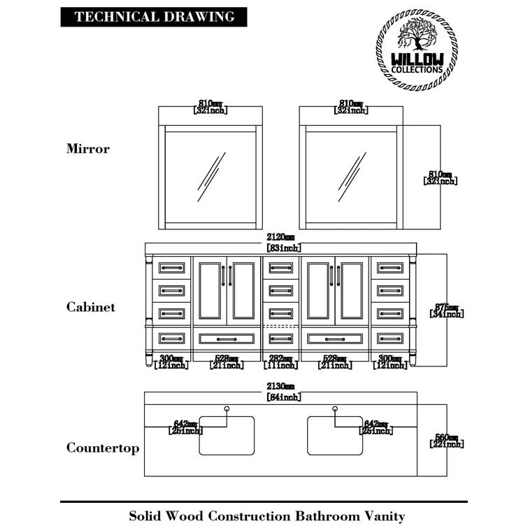 Willow Collections Aberdeen 84'' Double Bathroom Vanity with Quartz Top
