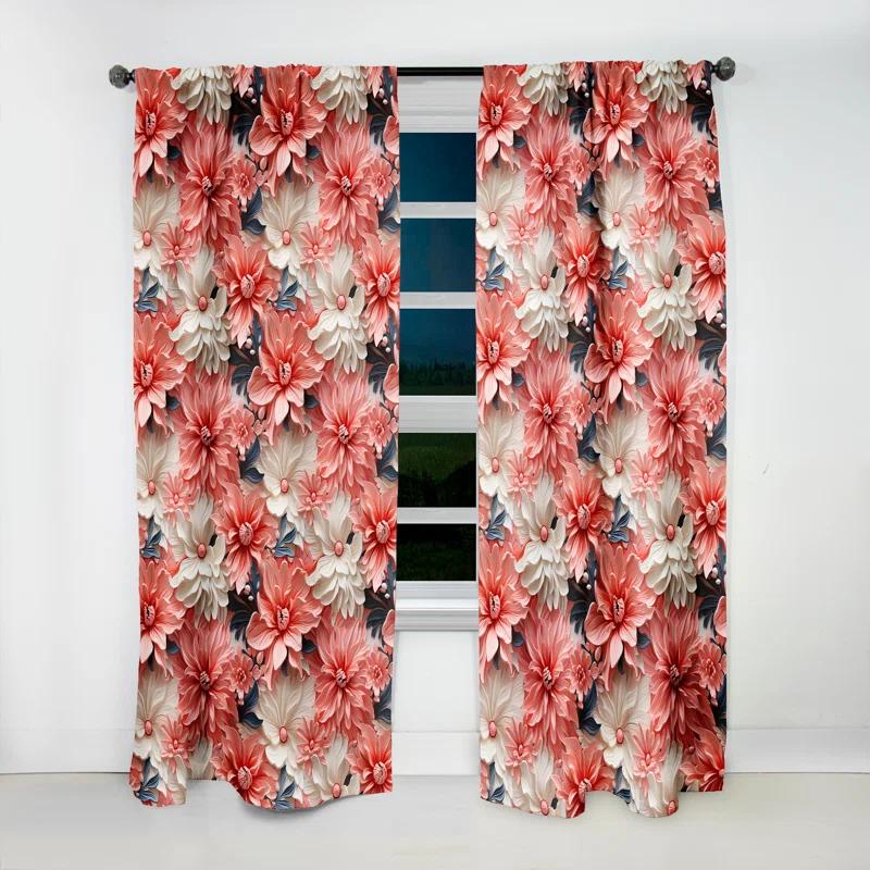 Design Art Coral Twilight Iv Tropical Pattern I - Tropical Traditional Blackout Curtain Single Panel
