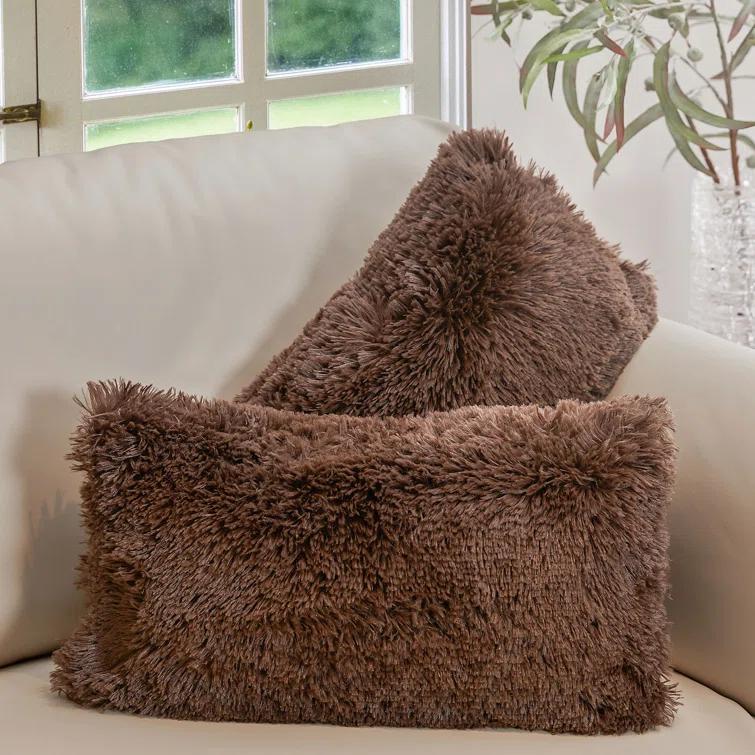Cheer Collection Cheer Collection Shaggy Hair Decorative Throw Pillows (Set of 2)