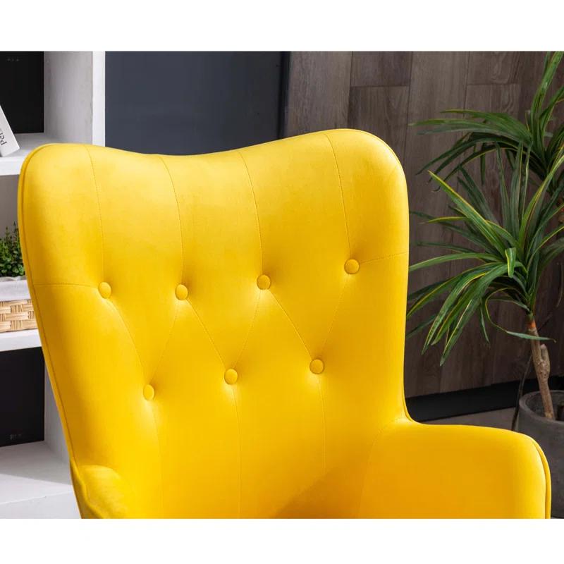 Blendoi Brooke Doarnin Contemporary Silky Tufted Button Back Accent Chair, Yellow
