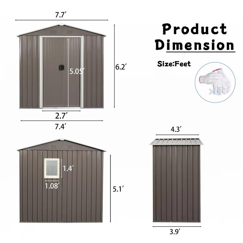 HONGHELEWANG 8Ft X 4Ft Outdoor Metal Storage Shed With Window And Metal Foundation,Gray | Wayfair
