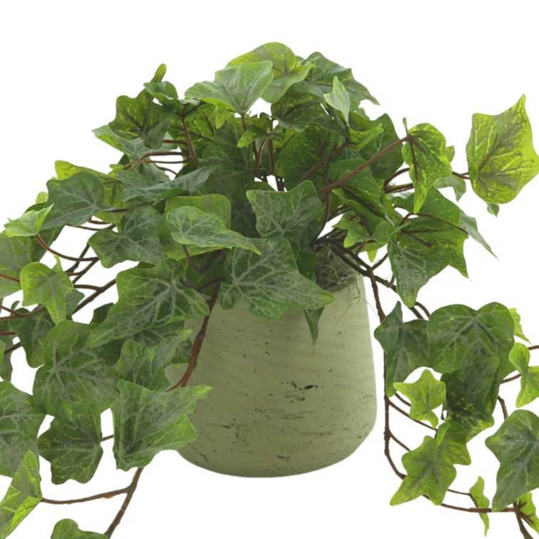 Artificial Green Ivy Plant in Gray Cylinder Pot