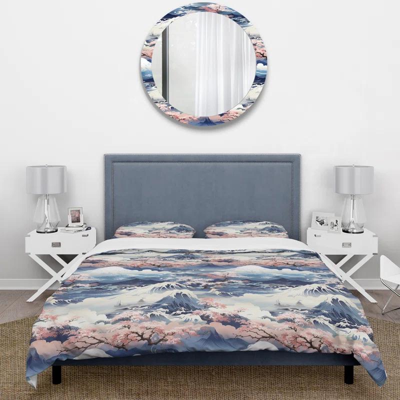 Karitza Blue And Pink Zen Japanese Landscape - Japanese Duvet Cover Set - Microfiber Polyester