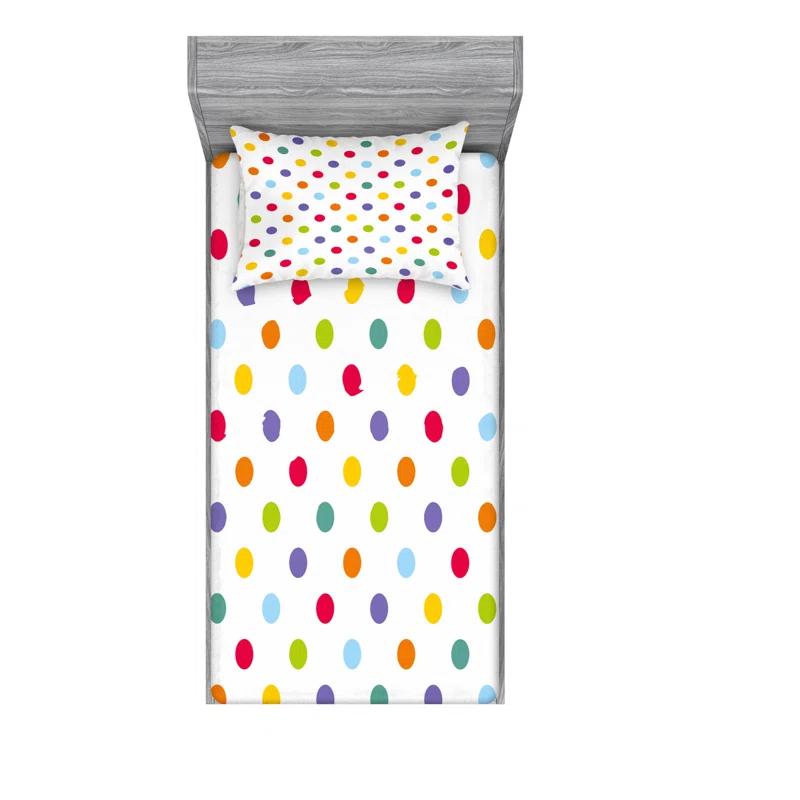 Ambesonne Microfiber Polka Dots Sheet Set