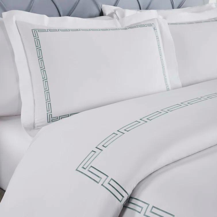 Superior Harrison Cotton Greek Key Embroidered 3 Piece Duvet Cover Set by Superior