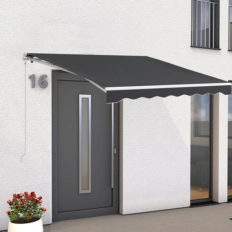 Outsunny Electric Awning, Retractable Awning with Remote Controller and Manual Crank Handle