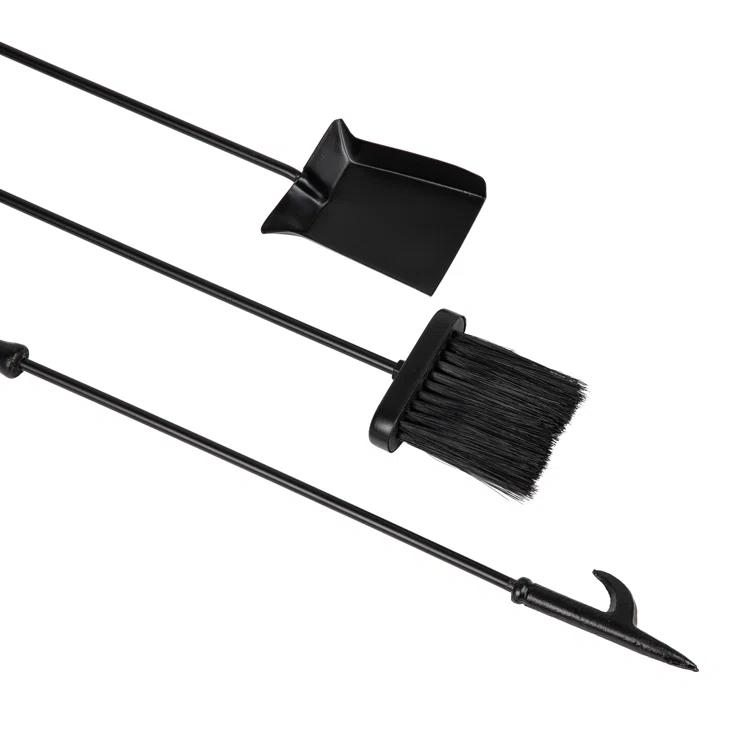 Symple Stuff Fireplace Tool Set, Poker, Ash Brush, Shovel Scoop, Stand, Wrought Iron and Steel, 6.25"L x 6.25"W x 30"H