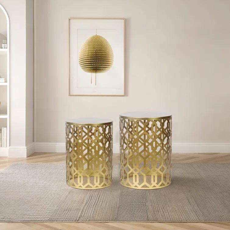 Rosdorf Park Arvil Golden Round Metal End Table(set of 2)