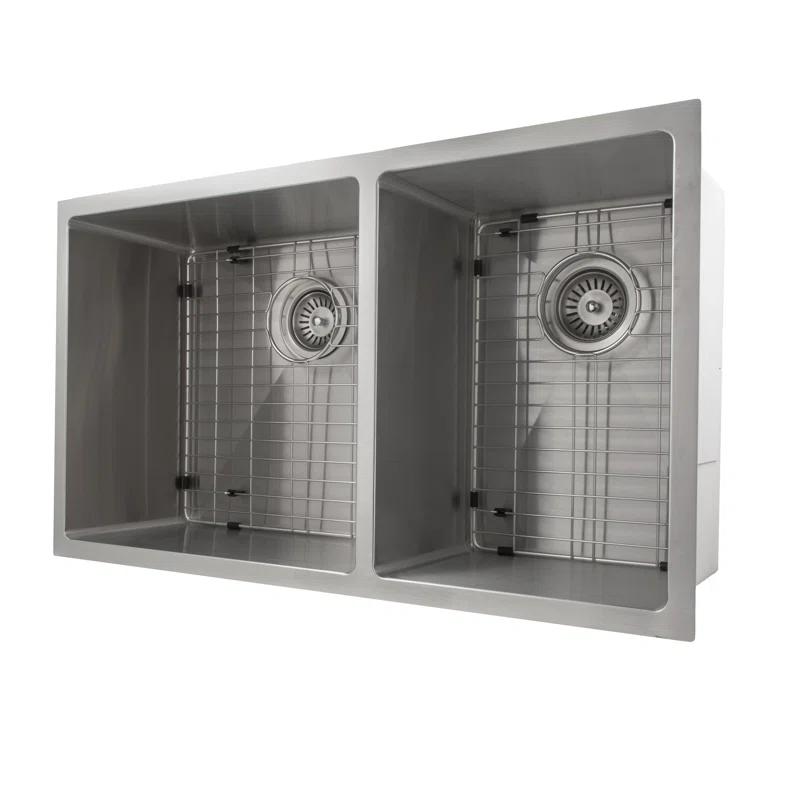 ZLINE SR60D-33 ZLINE 33 in. Chamonix Undermount Double Bowl Stainless Steel Kitchen Sink W/ Bottom Grid (SR60D-33)