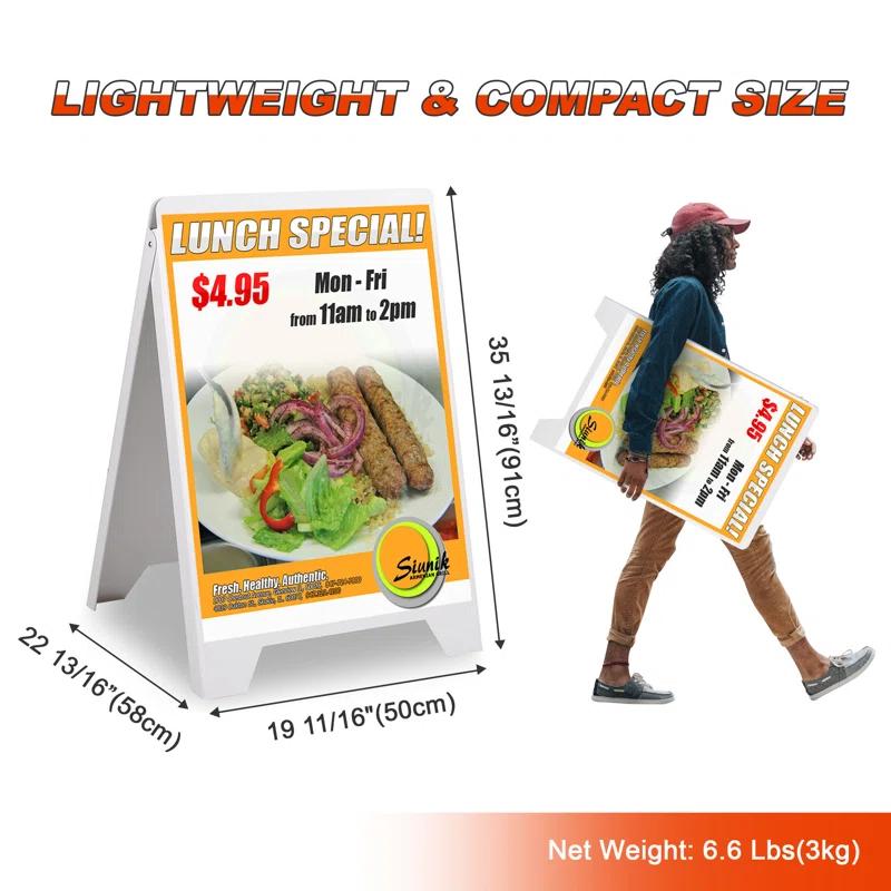 Yescom Double Side Sidewalk A-Frame Sign Sandwich Board PVC White Holds 19 11/16"X32 11/16"Graphic Plastic Panels