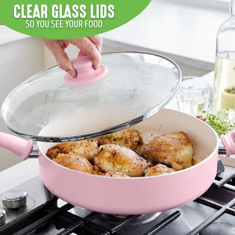 GreenLife GreenLife Soft Grip Healthy Ceramic Nonstick, 5QT Saute Pan Cooker With Helper Handle And Lid