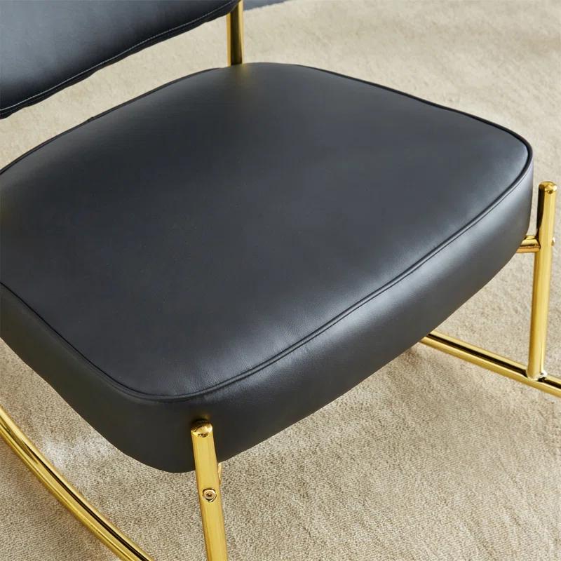 Mercer41 PU Material Cushioned Rocking Chair, Unique Rocking Chair, Cushioned Seat, Backrest Rocking Chair, And Gold Metal Legs. Comfortable Side Chairs In The Living Room, Bedroom, And Office