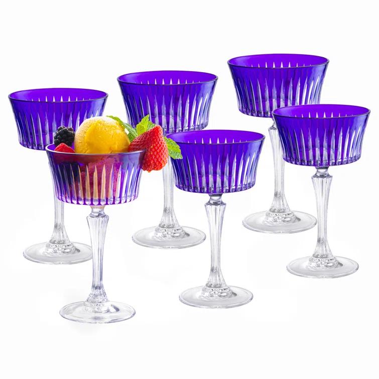 Barski Colored Champagne Coupe Glasses, Stemmed Martini Glassware, Set of 6 - 8.7 oz. (Set of 6)