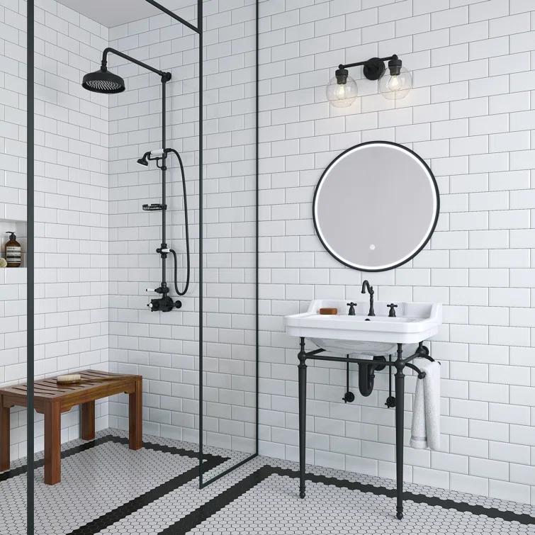 Wellington 24'' Matte Black Porcelain Console Sink with Towel Rack