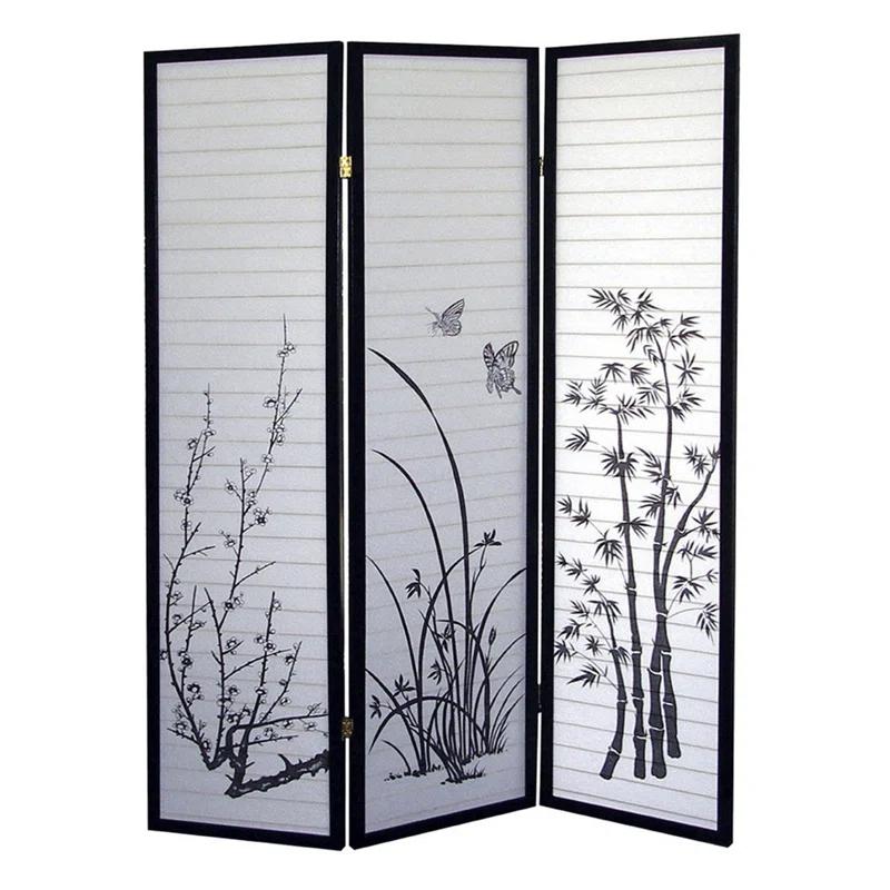 Myhomekeepers 70" Tall 3-Panel Screen / Room Divider, Floral Design With Black Finish