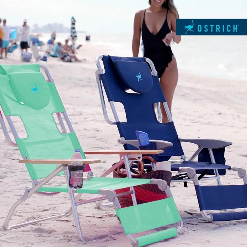 Ostrich Ostrich Deluxe Padded Lightweight Portable Adjustable Outdoor Reclining Folding Chair with Footrest