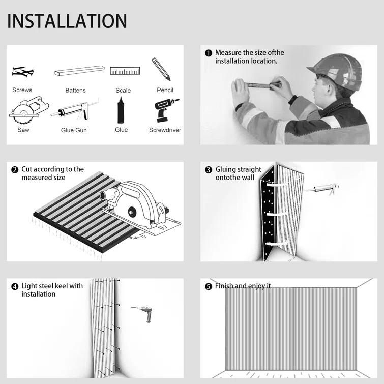 Sunwings 94.5'' L x 23.6'' W Acoustic Wood Slat Wall Paneling, 3D Decorative Shiplap Soundproof Panel (Set of 2)