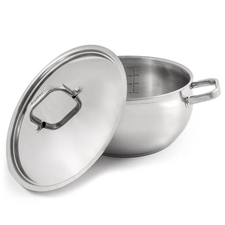 BergHOFF SS 18/10 5.5 Qt Stock Pot With SS Lid, Belly Shape, 9.5"
