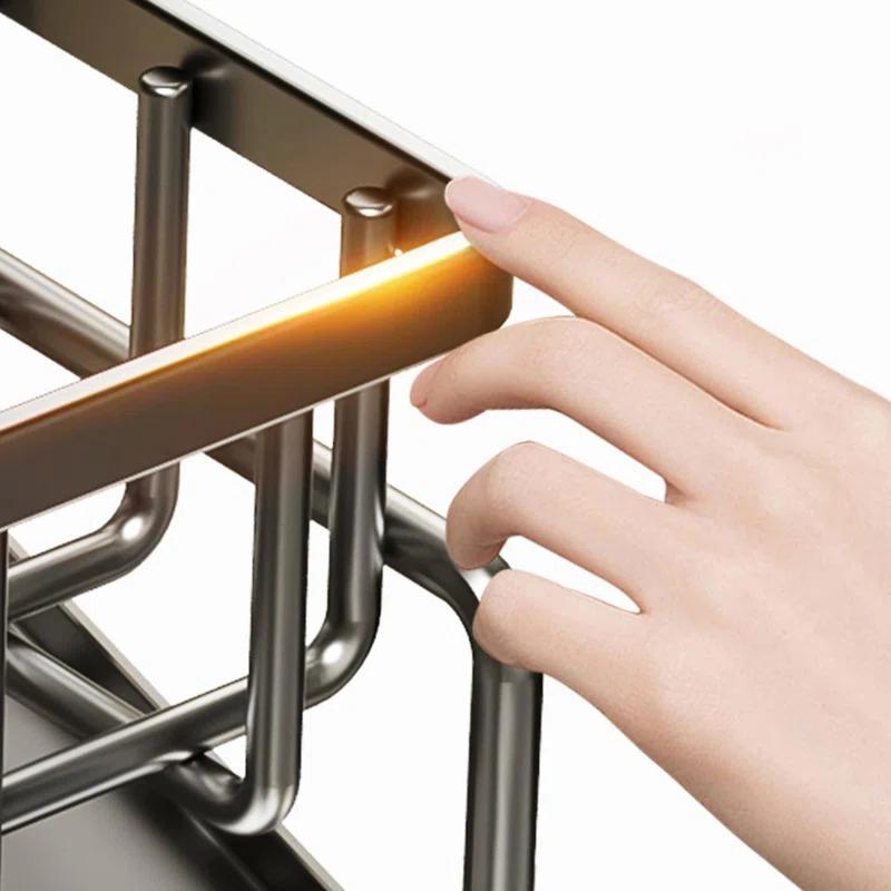 WKING Stainless Steel Kitchen Sink Caddy Organizer With Draining Tray, Rustproof Sponge Holder For Sink, Adjustable Compartments, Space-Saving Design