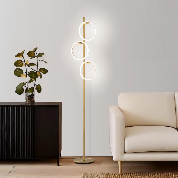 Brightech Saturn 66" Modern LED Floor Lamp with 3 Removable Ring Lights and Gold Finish, 3-Way Dimming