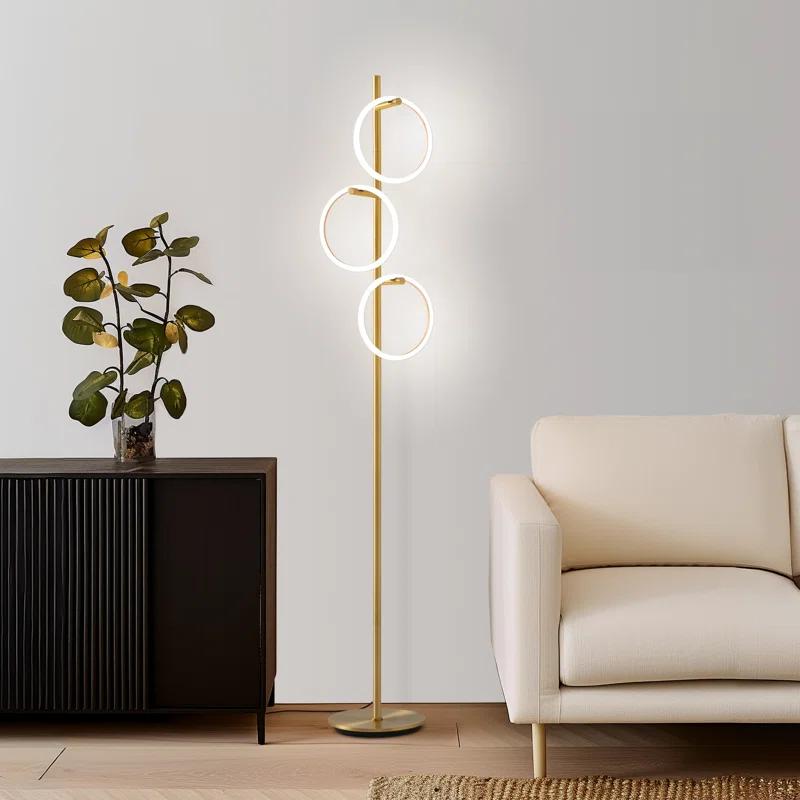 Brightech Saturn 66" Modern LED Floor Lamp with 3 Removable Ring Lights and Gold Finish, 3-Way Dimming