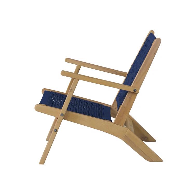 Balkene Home Patio Sense Vega Natural Stain Chair ,Acacia Wood Construction ,Woven Web Seat- Navy Blue Cording