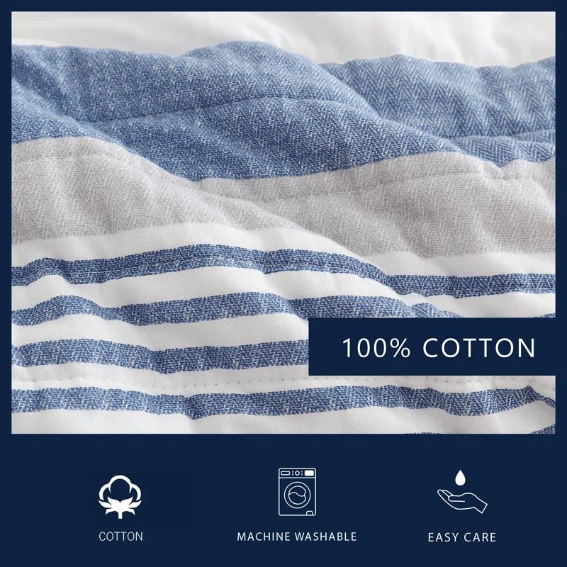 Nautica Fairwater Cotton Reversible Blue Quilt Set