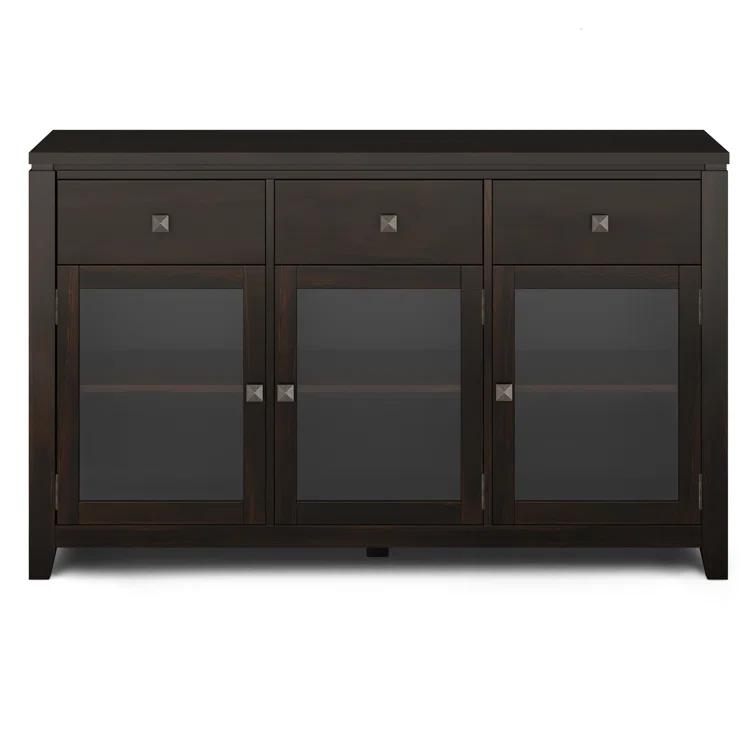 Simpli Home Cosmopolitan 54"W Solid Wood Contemporary 3-Door Sideboard Buffet with 3 Drawers