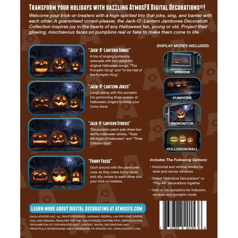 HoliScapes® USB Projector Kit - AtmosFX Jack-O-Lantern Jamboree USB + Projector + 48" x 72" Large White Holographic Screen