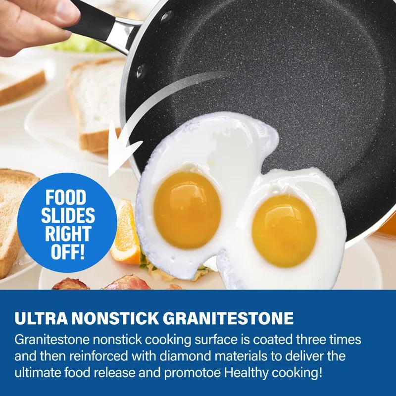 Granitestone 3 Piece Nonstick Frying Pan Set, 8”, 10” & 12” Nonstick Mineral And Diamond Triple Coated Frying Pans, Nonstick Skillet Set, Omelet Pan, Pfoa Free, Dishwasher Safe, Cool Touch Handle