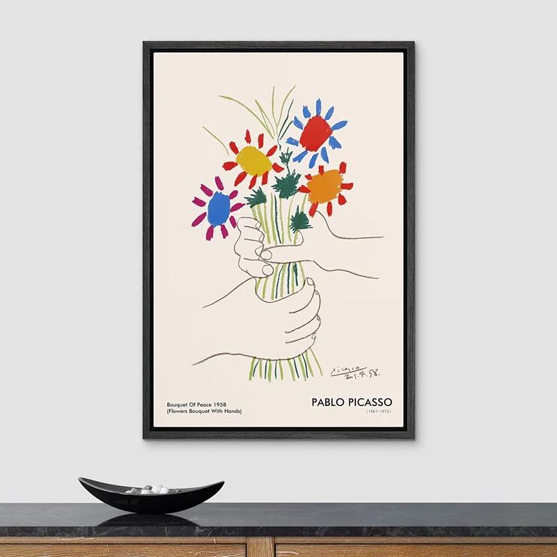 SIGNLEADER Bouquet of Peace (Flower Bouquet With Hands) Pablo Picasso Floral- Framed Canvas Print Wall Art Work