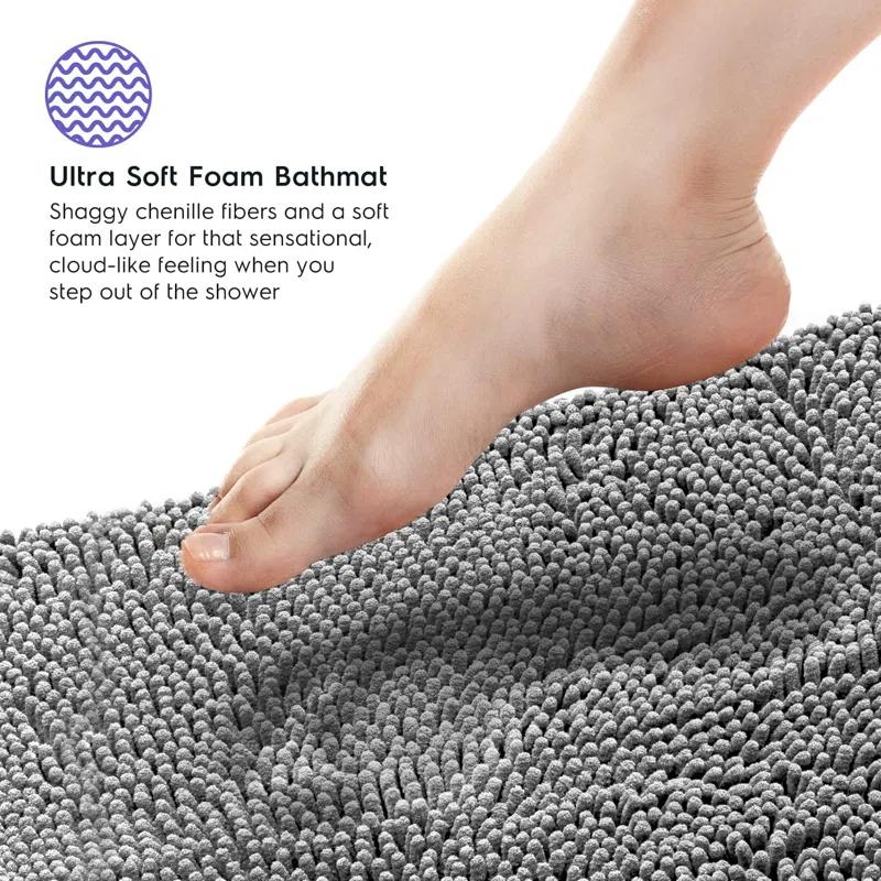 Latitude Run® Bathroom Rugs, Extra-Thick Memory Foam Bath Mat, Ultra-Soft Chenille Microfiber, Highly Absorbent, Machine Washable, Shaggy Bath Mats For Bathroom, Circular Cutout (21X32 + 20X22, 2Pcs) Grey