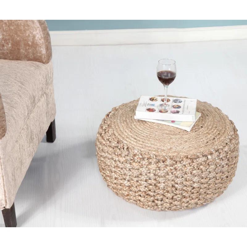 Highland Dunes Aarron Hand-Made Jute Braided Ottoman Pouf