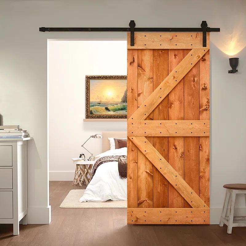 Calhome 84'' Solid Wood Paneled Painted without Installation Hardware Kit Barn Door