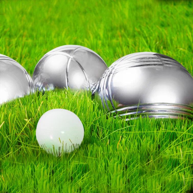 Hey! Play! Bocce Ball Set Lawn Game with 8 Steel Tossing Balls and Carrying Case