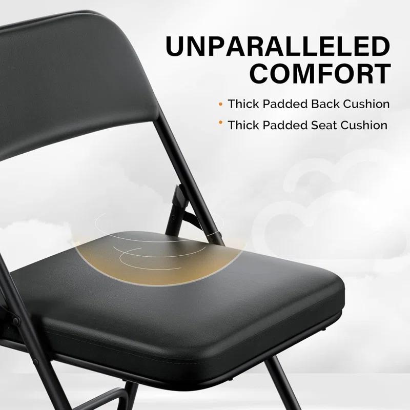 4Pcs Fully Assembled Thick-Padded Black PU Folding Chairs, 17.7"X19.7"X30.7"