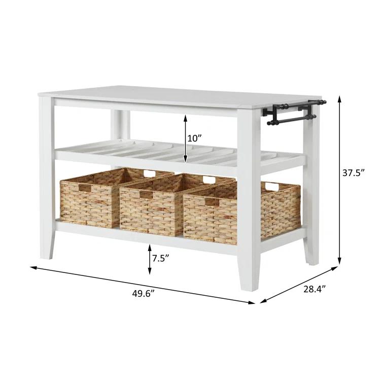 Birch Lane™ Argens Transitional Rectangular Kitchen Island with Natural Marble Top in White