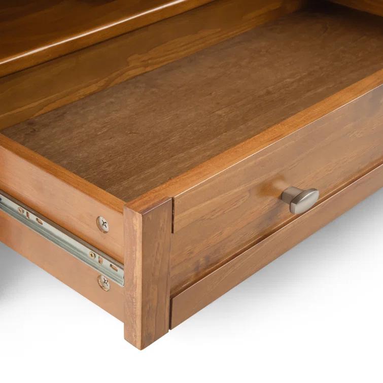 Simpli Home Warm Shaker 36"W Solid Wood Square Coffee Table with Two Drawers and Open Shelf
