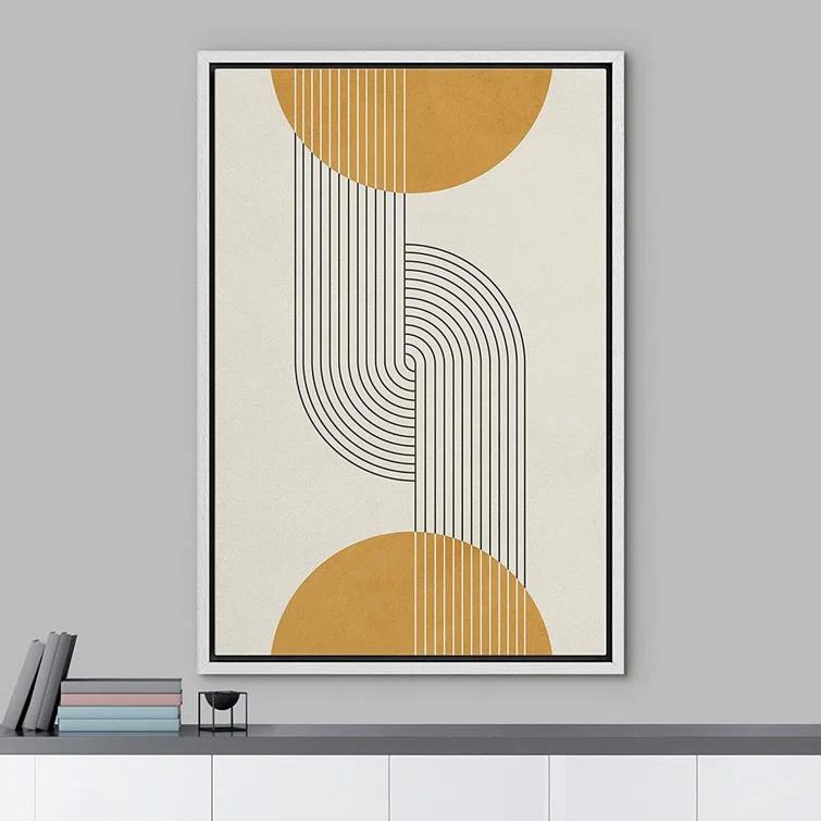 IDEA4WALL Mid Century Modern Boho Dark Line Art Illusions With Yellow Spheres - Graphic Art on Canvas