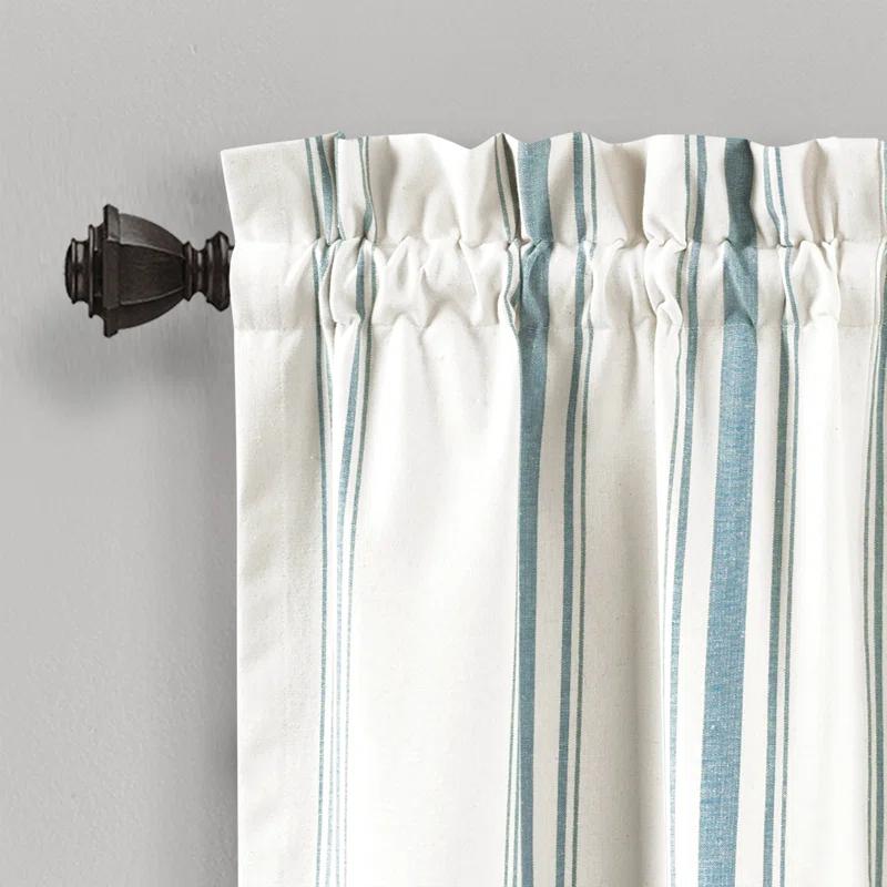 Blue Striped Recycled Cotton Rod Pocket Valance, 18" L x 52" W