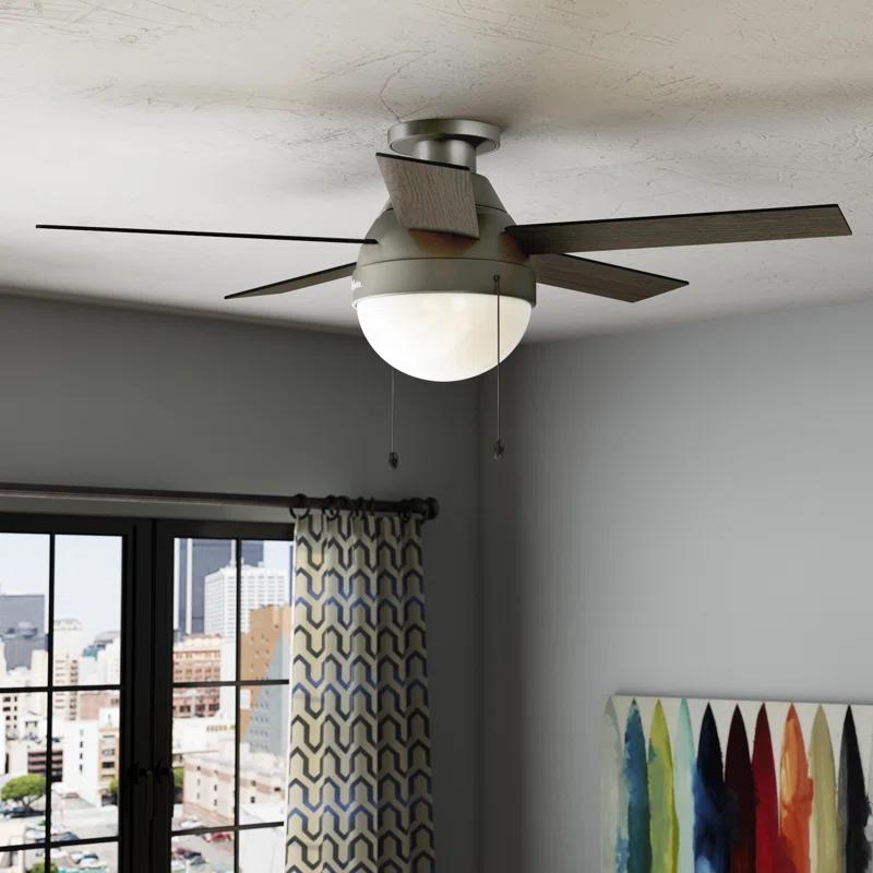 Hunter Fan 46" Anslee 5 - Blade LED Flush Mount Ceiling Fan with Pull Chain and Light Kit Included