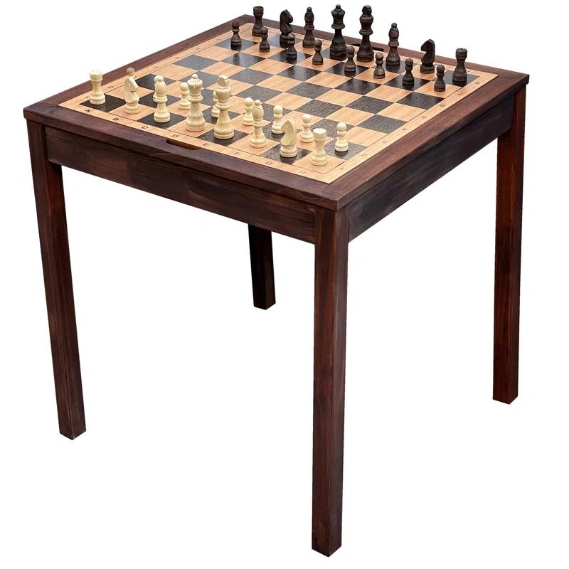 Sunnywood Wooden Chess Checkers and Backgammon 3 in 1 Combo Game Table Furniture Set, 25" x 25", 4" King
