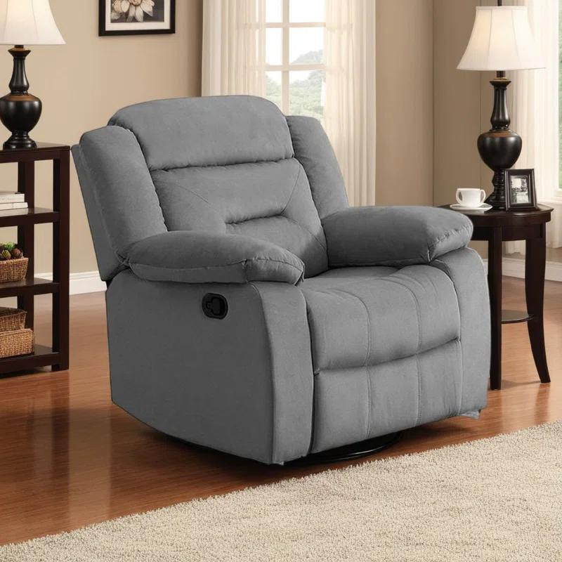 Benjara Niko Manual Recliner Chair, Plush Tufted Velvet, Solid Wood