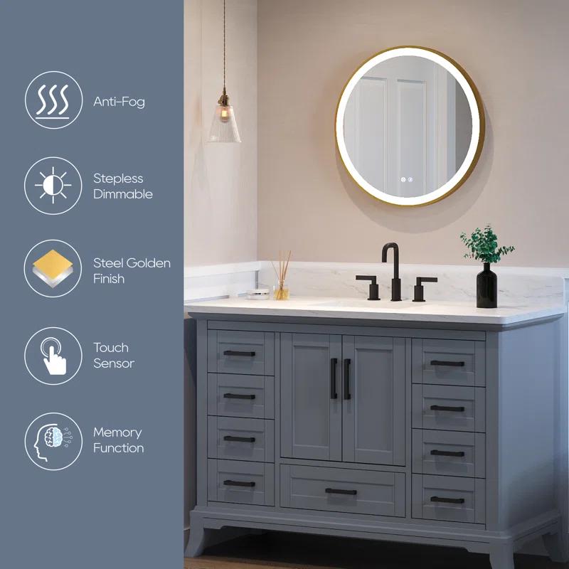 Deluxe Living Modern Round Illuminated Dimmable LED Anti Fog Makeup Bathroom Vanity Mirror