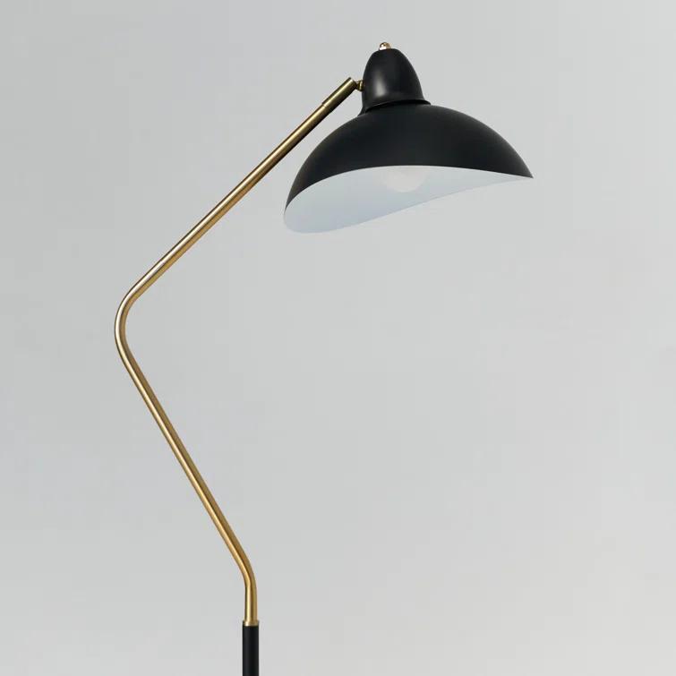 Brightech Swoop 69 in. Modern LED Adjustable Floor Lamp with Black Metal Bowl Shade and Gold Accent, Bulb Included