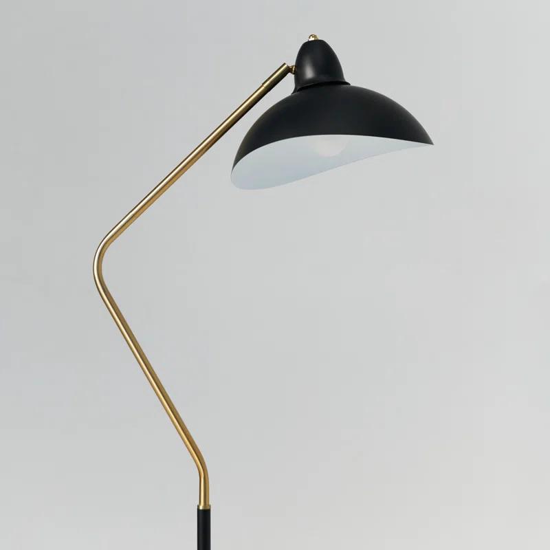 Brightech Swoop 69 in. Mid Century Modern Adjustable Curved Black Standing Lamp with Metal Bowl Shade and Gold Finish - LED Bulb Included